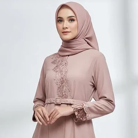 Gamis Batik Brokat Warna Rose Gold Ramadan 2026 (Image by Gemini AI)