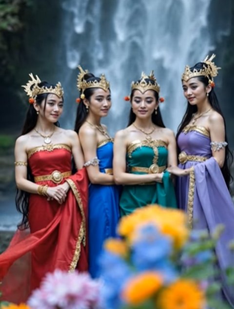 Penampakan 7 Bidadari Mandi di Telaga dalam Kisah Jaka Tarub, Divisualkan oleh AI Terlihat Begitu Nyata