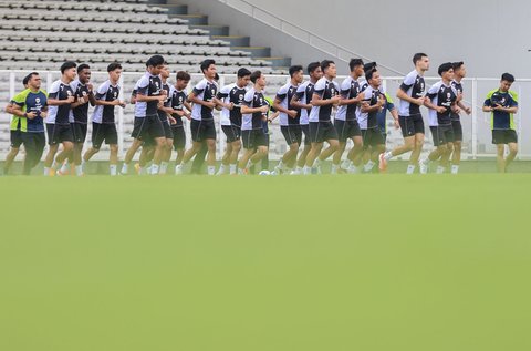 Timnas Indonesia U-20  saat sesi latihan  saat sesi latihan di Stadion Madya, Kompleks Gelora Bung Karno, Senayan, Jakarta, Rabu (5/2/2025).