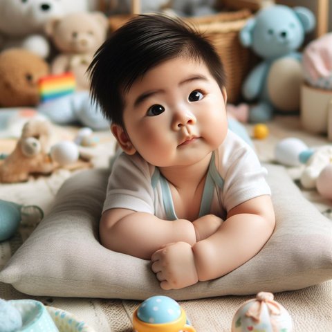 Ilustrasi Bayi Melakukan Tummy Time
