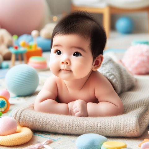 Ilustrasi Bayi Melakukan Tummy Time