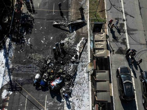 Lokasi jatuhnya pesawat kecil dan menabrak kendaraan  di Sao Paulo, Brasil,  Jumat (07/02/2025) waktu setempat.