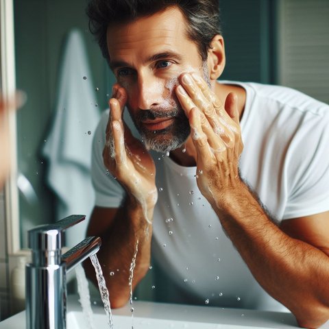 Ilustrasi Pria Mencuci Muka