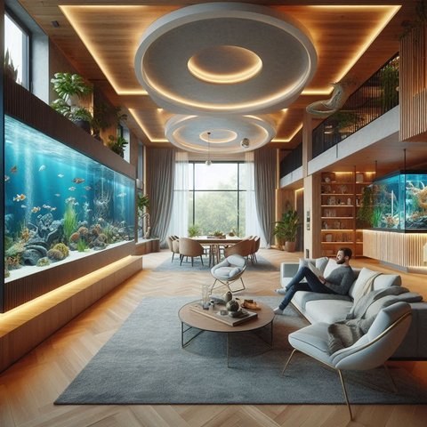 Ilustrasi Rumah dengan Akuarium