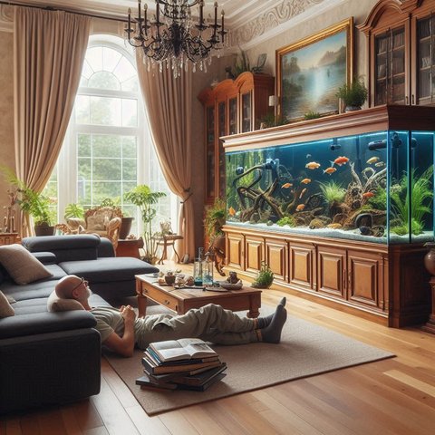 Ilustrasi Rumah dengan Akuarium