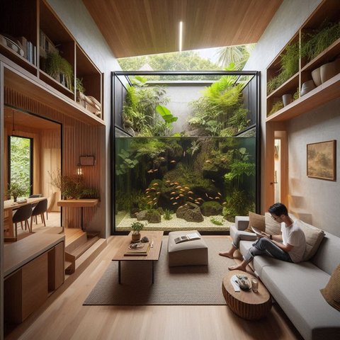 Ilustrasi Rumah dengan Kolam