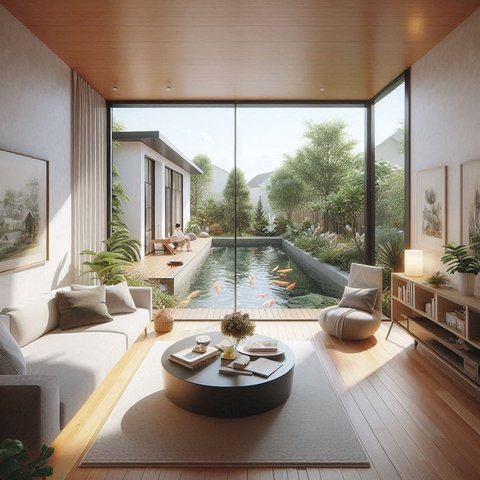 Ilustrasi Rumah dengan Kolam