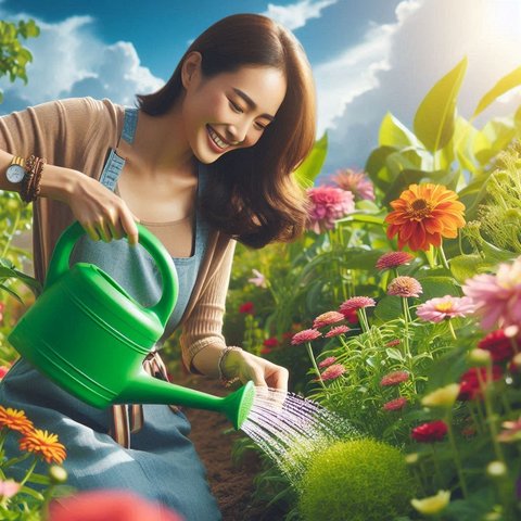 Ilustrasi Menyirami Tanaman