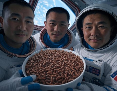 astronot china bawa cacing