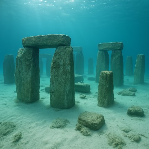 ilustrasi stonhenge di bawah danau