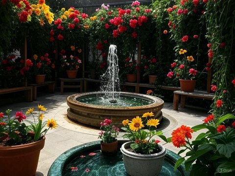 taman gantung dengan air mancur