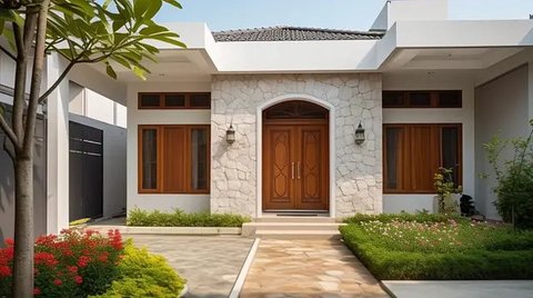 Rumah minimalis nuansa islami dengan halaman depan (created by Meta AI)