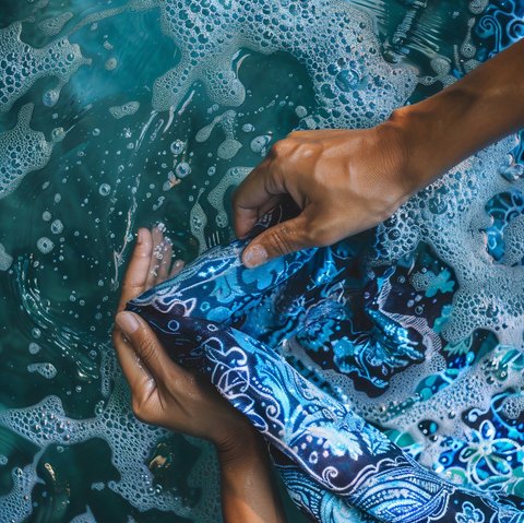 Ilustrasi mencuci baju batik