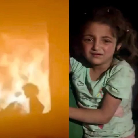 Anak Palestina di Gaza, Ward Jalal al-Sheikh Khalil, selamat dari kobaran api akibat pengeboman Israel.