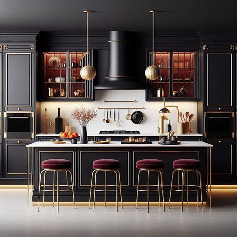 Desain Dapur Warna Merah Hitam