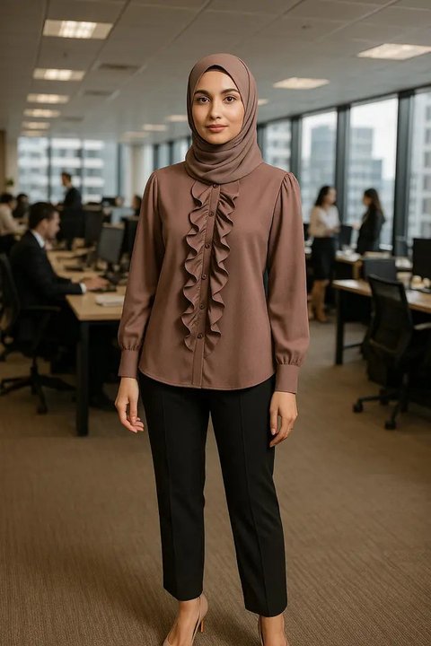 Rekomendasi Baju Kantor Berjilbab Blus Lengan Panjang