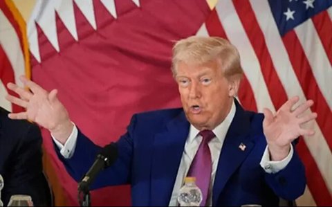 Presiden Donald Trump berpidato di South Lawn Gedung Putih, Rabu, 4 Juni 2025, di Washington. (AP/Alex Brandon)