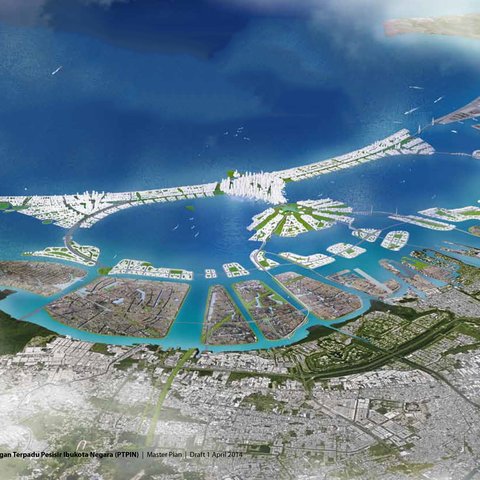 Konsep Giant Sea Wall yang digagas untuk melindungi Ibu Kota dari terjangan air laut. (NCICD)