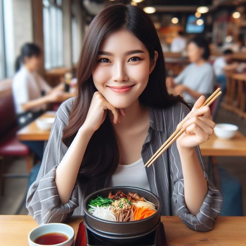 Ilustrasi Makan Makanan Asia