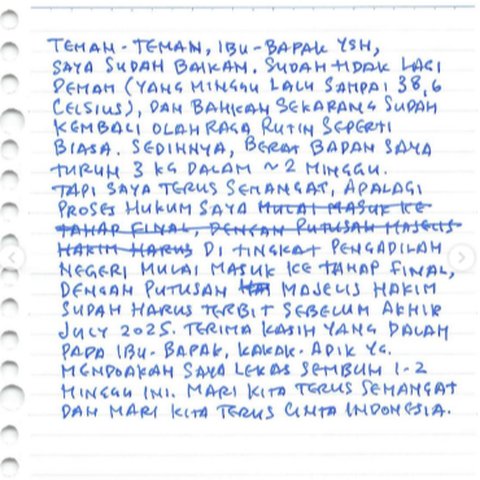 Thomas Lembong Curhat di Secarik Kertas dari Balik Jeruji Besi