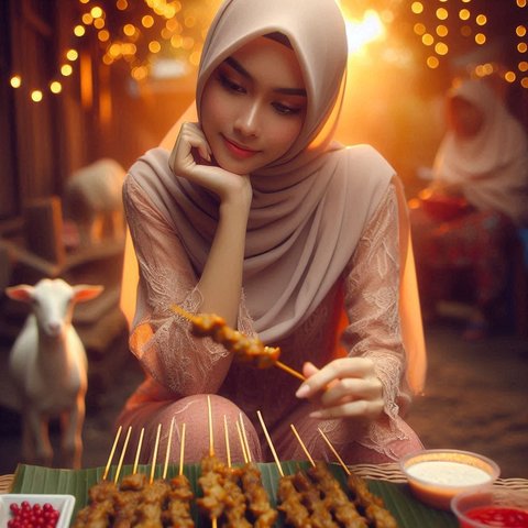 Ilustrasi Makan Sate Kambing
