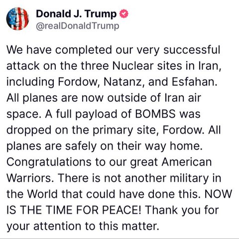 Trump Umumkan AS Luncurkan Serangan Bom di 3 Situs Nuklir Milik Iran