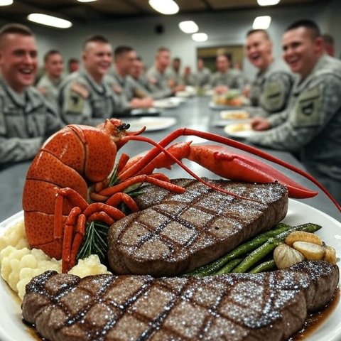 Hidangan lobster dan steak untuk tentara AS