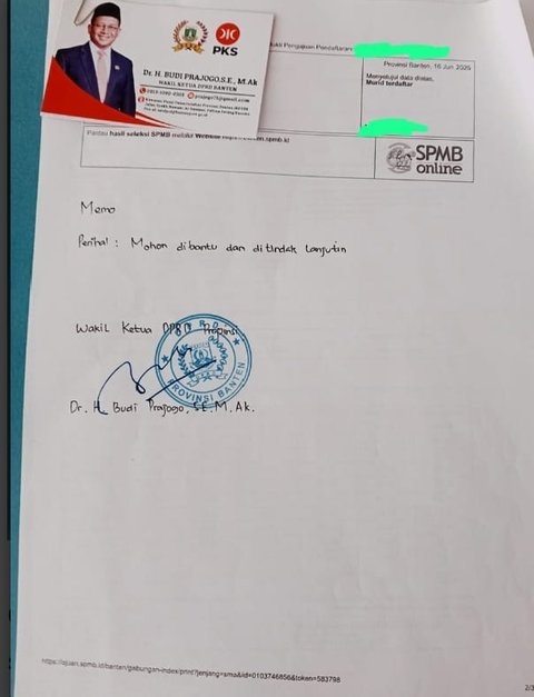 Beredar Memo Pimpinan DPRD Banten Intervensi SPMB