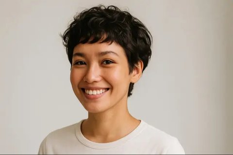 Ilustrasi Potongan Rambut Pendek Keriting Mengembang