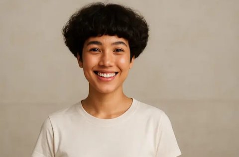 Ilustrasi Potongan Rambut Pendek Keriting Mengembang
