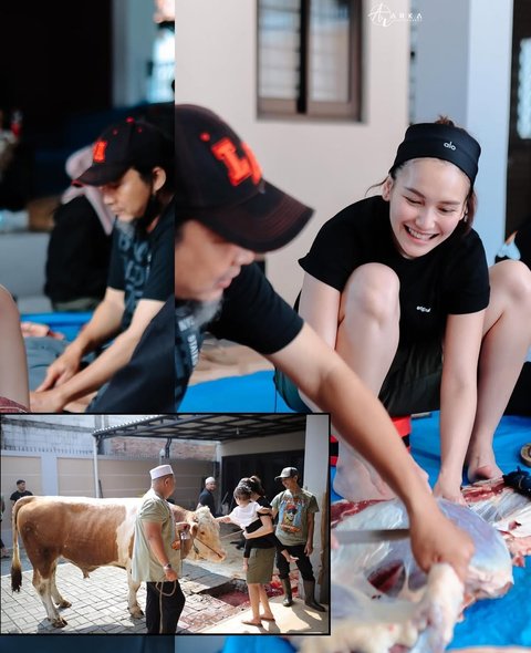 Potret Keseruan Ayu Ting Ting Ikut Cacah Daging Kurban Bareng Warga Depok, Santai Pakai Kaos dan Celana Pendek Sambil Bawa Pisau Sendiri