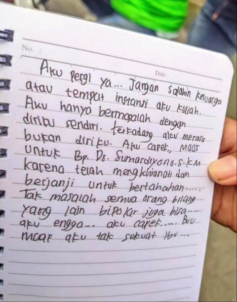 Surat Wasiat Mahasiswi UNS yang Terjun ke Bengawan Solo