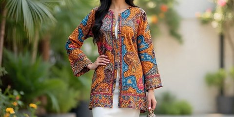 Ilustrasi Tunik Batik Setelan Rok