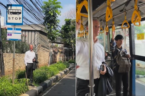 Rela Panas-panasan di Tepi Jalan, Duta Besar Belanda Enjoy Berangkat Kerja Naik Transjakarta