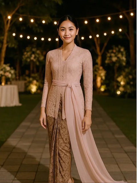 Model Kebaya Panjang dengan Selendang Ikat Samping Pinggang