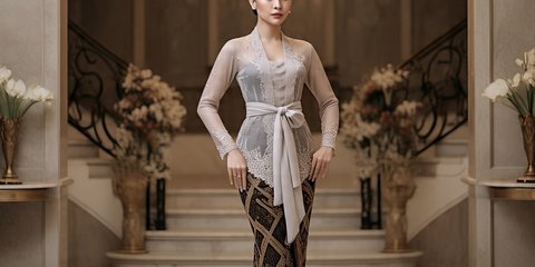 Model Kebaya Panjang dengan Selendang Ikat Samping Pinggang
