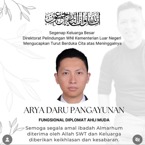 Diplomat Kemlu RI Arya Daru Pangayunan ditemukan meninggal di kamar kosnya di kawasan Gondangdia Kecil, Jakarta Pusat, Selasa (8/7/2025). (Foto: Instagram/@peduliwni)