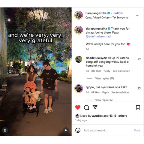 Screenshot instagram Tiarapangestika.