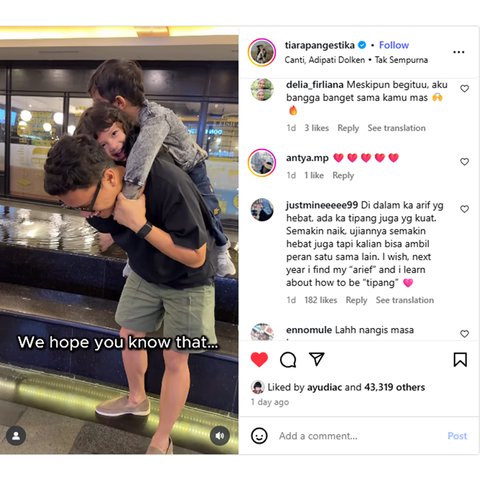 Screenshot unggahan instagram Tiara Pangestika.