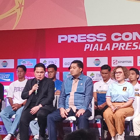 Erick Thohir saat konferensi pers di SCTV Tower, Senayan, Jakarta, Jumat (4/7).