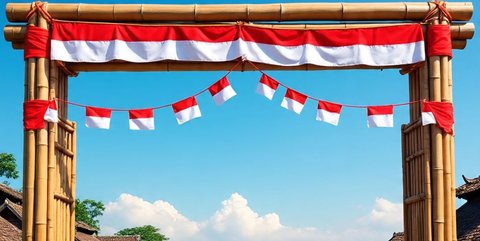Ilustrasi Gambar Gapura 17 Agustus dari Bambu Simple
