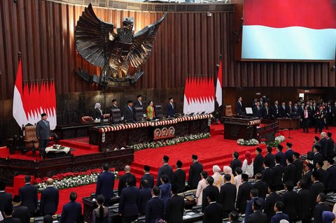 Presiden Indonesia Prabowo Subianto bersama  Wakil Presiden Indonesia Gibran Rakabuming Raka di Gedung Nusantara, Kompleks Parlemen, Jakarta, Jumat (15/8/2025).