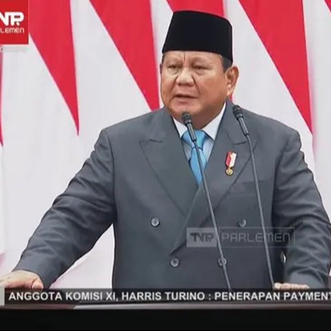 Presiden Republik Indonesia Prabowo Subianto menyampaikan pidato kenegaraan pada Sidang Tahunan MPR RI serta Sidang Bersama DPR dan DPD RI di Gedung DPR/MPR RI, Jakarta, Jumat (15/8/2025). (A