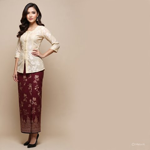 Ilustrasi Dress Kebaya Rok Batik A-Line