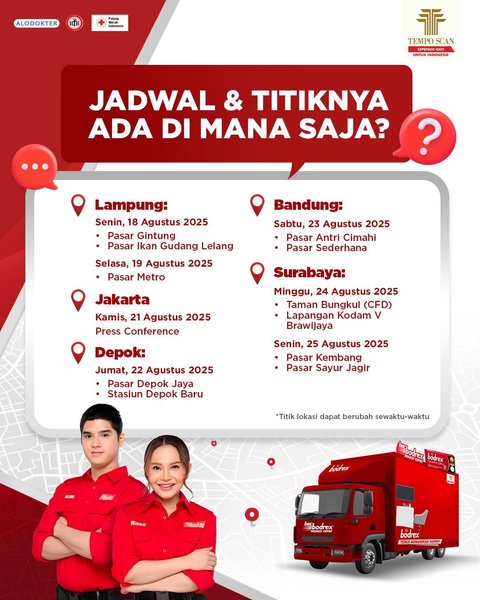 Jadwal dan titik Pasukan bodrex Merah Putih Beraksi.