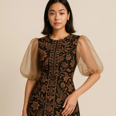 Dress Batik Kombinasi Lengan Organza