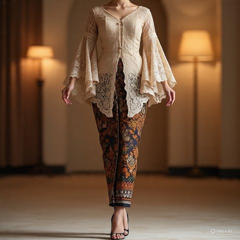 Kebaya Brokat Lengan Lonceng Belah