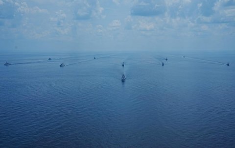 Latihan bersama Satuan Tugas ASEAN Multilateral Naval Exercise (AMNEX) 2025 di Selat Malaka, Malaysia (22/08/2025).
