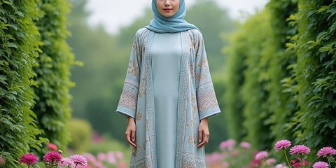 Ilustrasi Long Dress Polos dan Outer Kimono