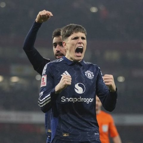 Ekspresi Alejandro Garnacho pada laga Arsenal vs Manchester United di Piala FA 2024/2025 (c) AP Photo/Kin Cheung